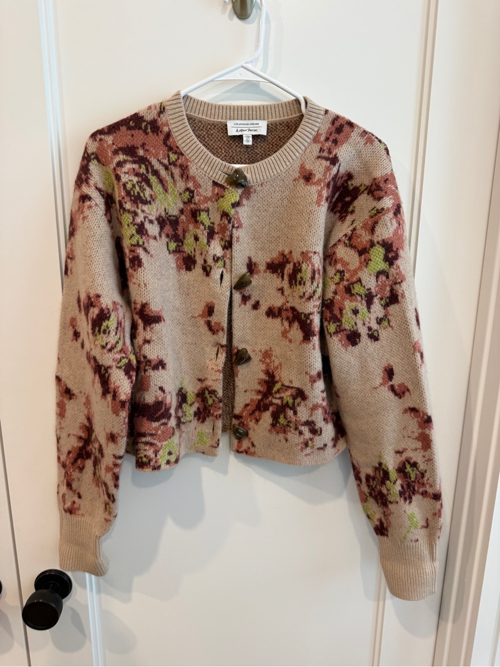 & Other Stories Floral Knit Cardigan Jacket - Taupe/Pink/Green - Picture 2 of 5